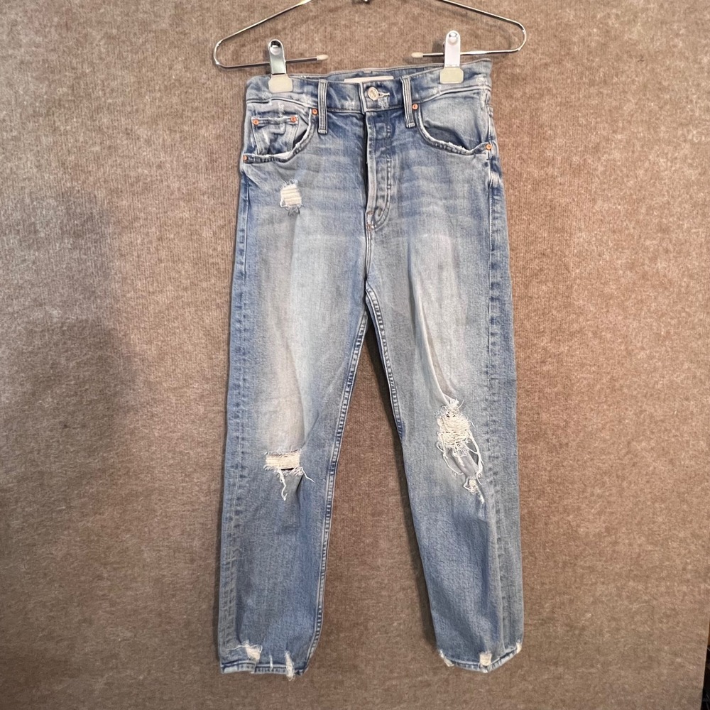 Mother Denim Jeans Women 25 Distressed High Rise Straight Leg Light Wash Casual